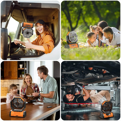 Rechargeable Camping Fan with LED Light, Portable Multi-functional Fan with 360° Rotating Hook, Oscillating Emergency Camping Fan Cordless Rotatable Battery Powered Lightweight summerwins