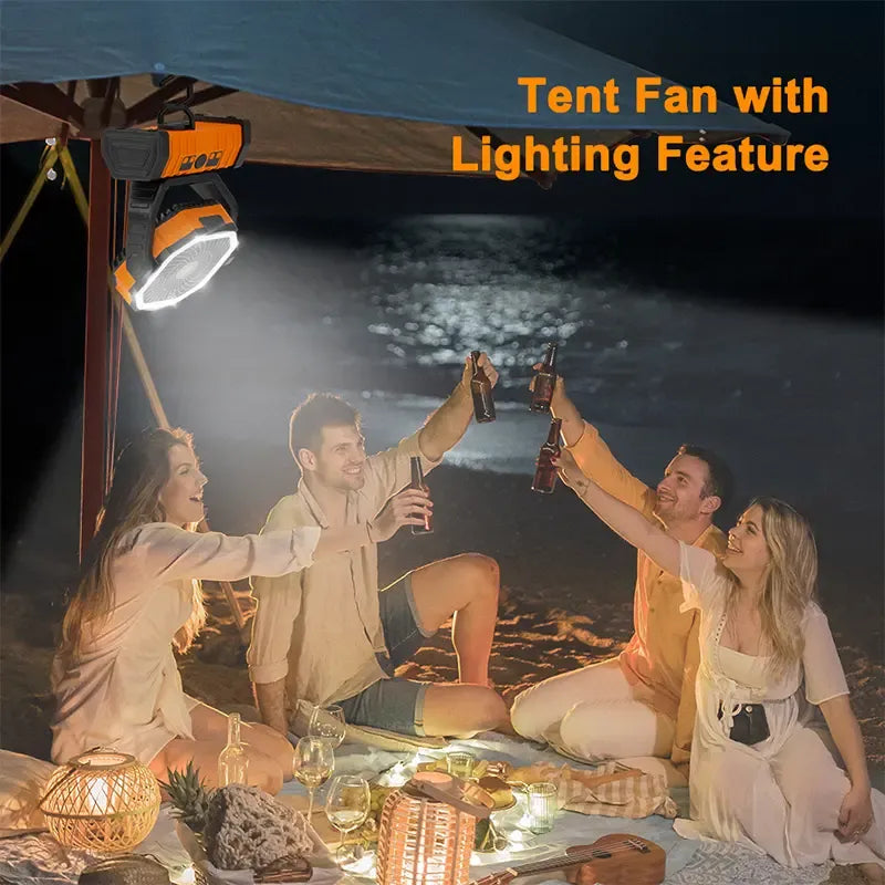 Rechargeable Camping Fan with LED Light, Portable Multi-functional Fan with 360° Rotating Hook, Oscillating Emergency Camping Fan Cordless Rotatable Battery Powered Lightweight summerwins