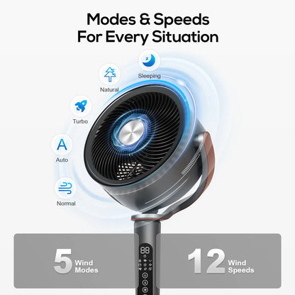 Large Fan for Bedroom, 120° Oscillating Standing Fan, 85ft Air Circulator With Remote, DC Motor Quiet Floor Fans, Adjustable Height, 12 Speeds, 5 Modes, 12H Timer