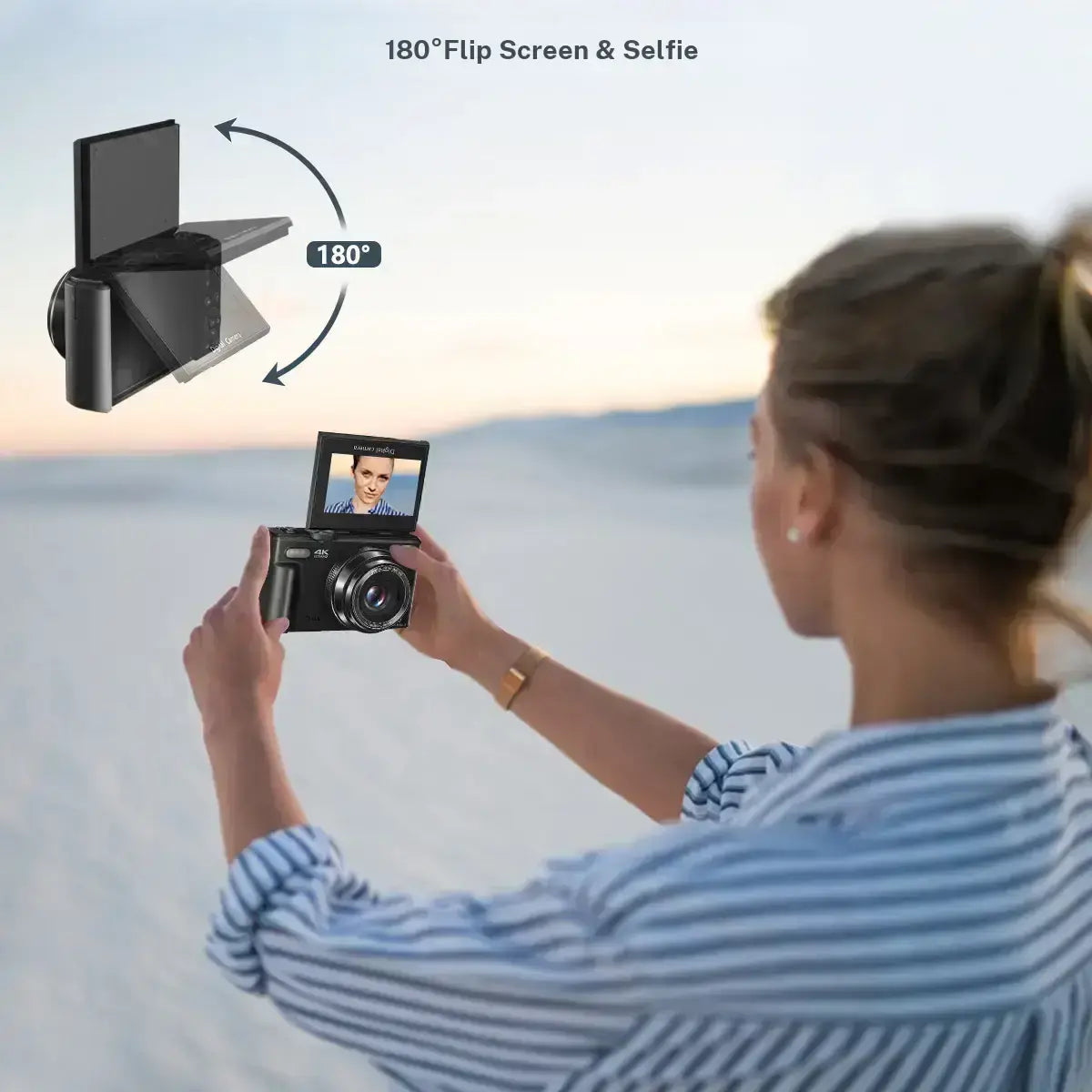 4K Digital Camera for Photography with 64MP, 3 Inch 180° Flip Screen, 18X Digital Zoom, 32GB Micro SD Card, 2 Batteries,