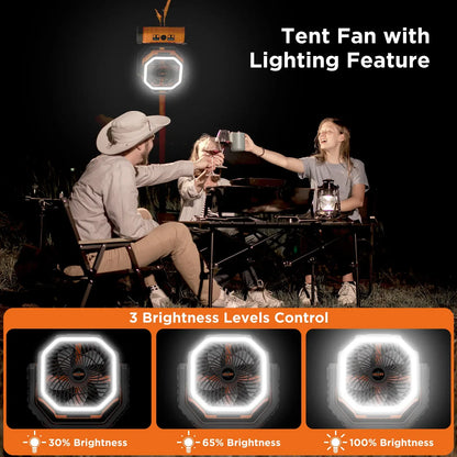 Rechargeable Camping Fan with LED Light, Portable Multi-functional Fan with 360° Rotating Hook, Oscillating Emergency Camping Fan Cordless Rotatable Battery Powered Lightweight summerwins