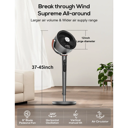 Large Fan for Bedroom, 120° Oscillating Standing Fan, 85ft Air Circulator With Remote, DC Motor Quiet Floor Fans, Adjustable Height, 12 Speeds, 5 Modes, 12H Timer